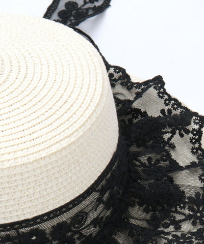 Lace Ribbon Frill Boater Hat