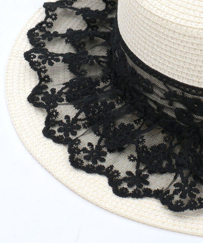 Lace Ribbon Frill Boater Hat