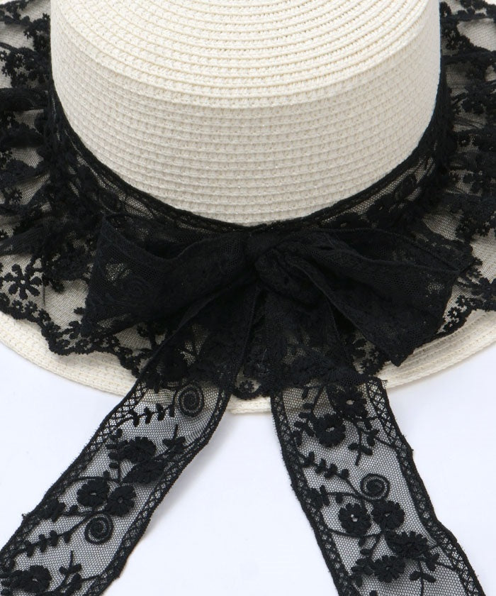 Lace Ribbon Frill Boater Hat