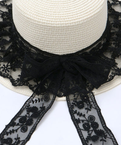 Lace Ribbon Frill Boater Hat