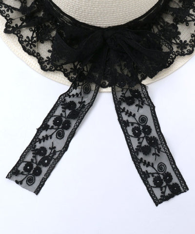 Lace Ribbon Frill Boater Hat