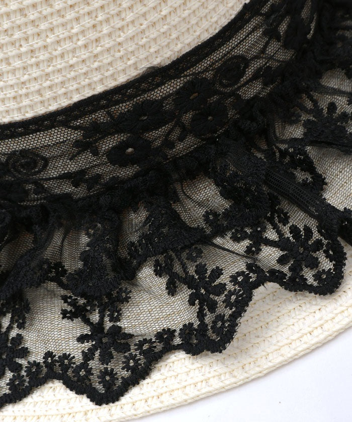 Lace Ribbon Frill Boater Hat