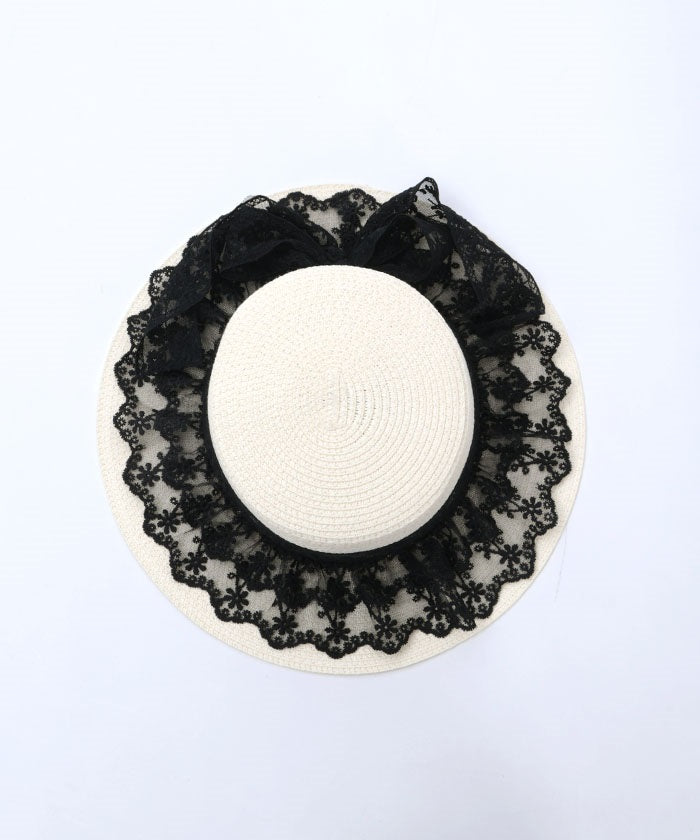 Lace Ribbon Frill Boater Hat