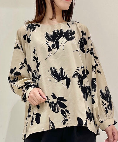 Deformed Floral Pattern Balloon Pullover