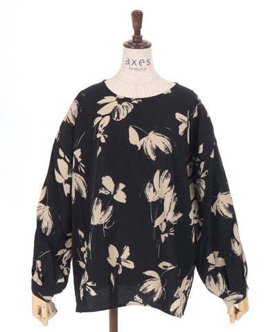 Deformed Floral Pattern Balloon Pullover