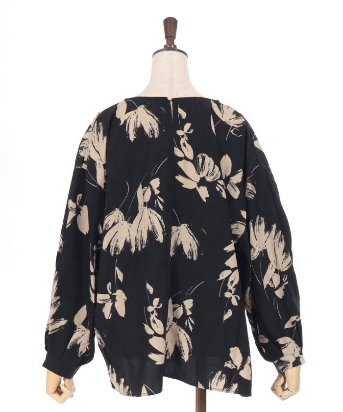 Deformed Floral Pattern Balloon Pullover