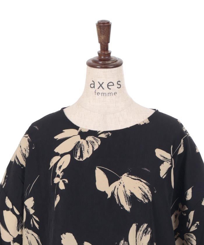 Deformed Floral Pattern Balloon Pullover