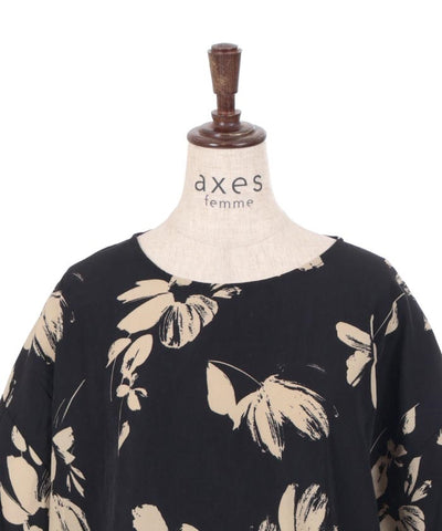 Deformed Floral Pattern Balloon Pullover