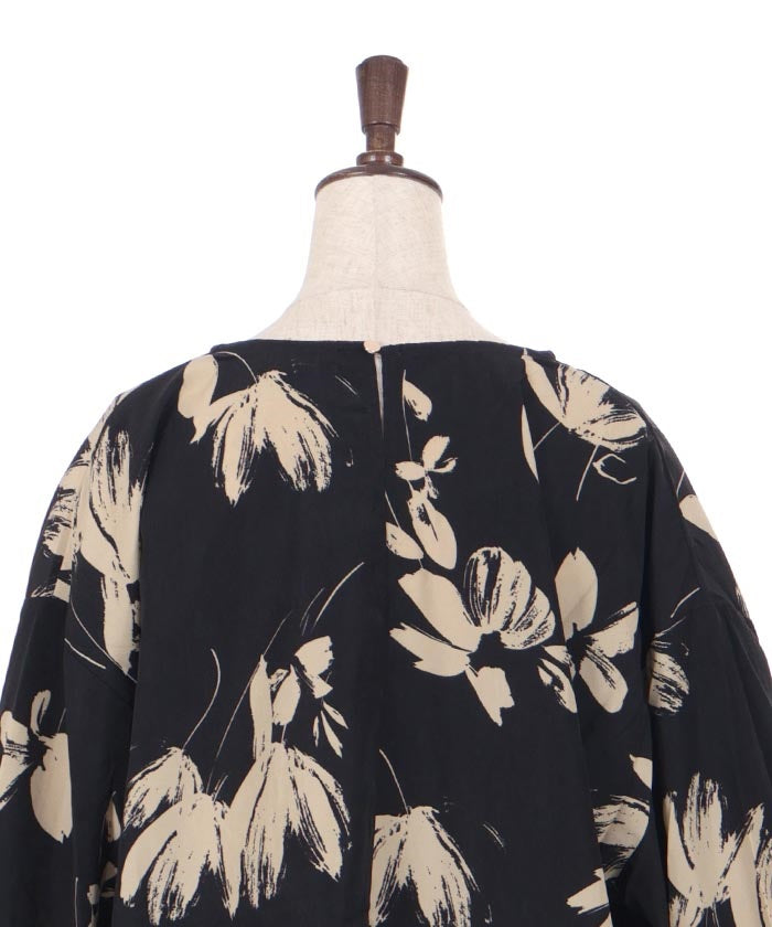 Deformed Floral Pattern Balloon Pullover