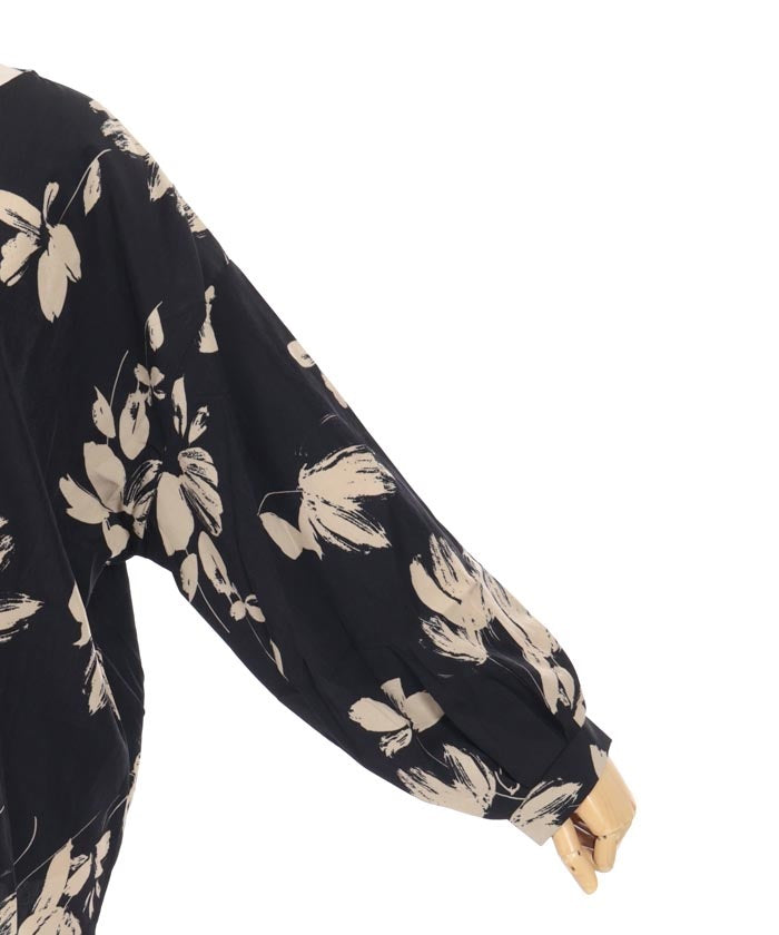 Deformed Floral Pattern Balloon Pullover