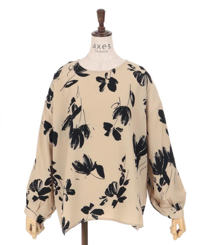 Deformed Floral Pattern Balloon Pullover