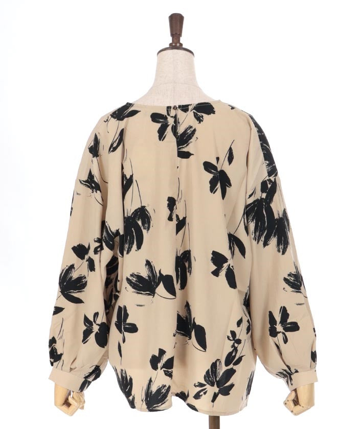 Deformed Floral Pattern Balloon Pullover