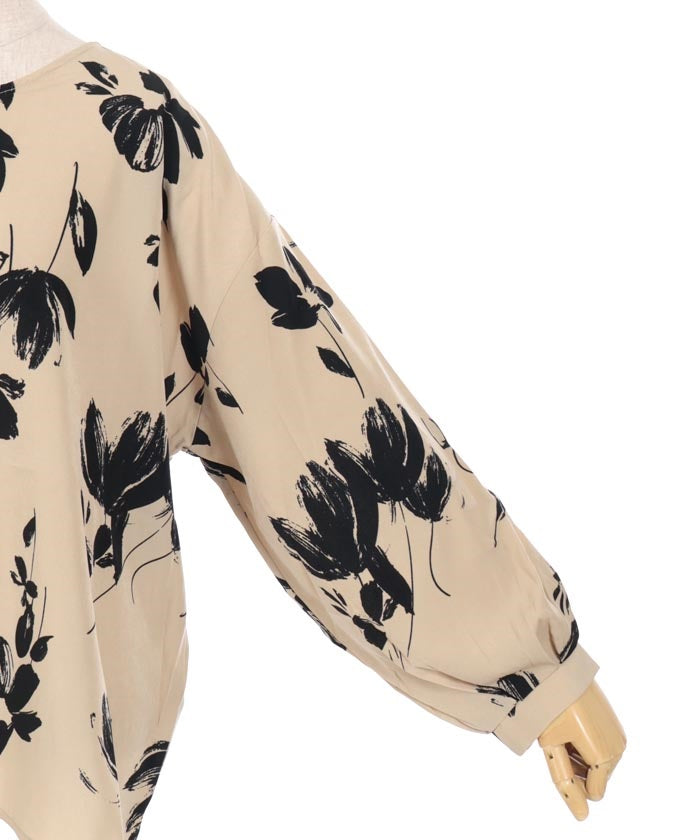 Deformed Floral Pattern Balloon Pullover