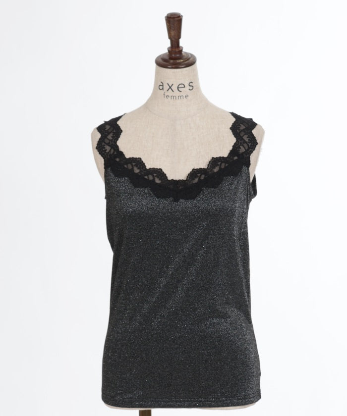 Lamé Cut Lace Tank Top