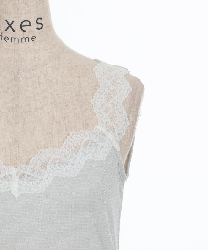 Lamé Cut Lace Tank Top