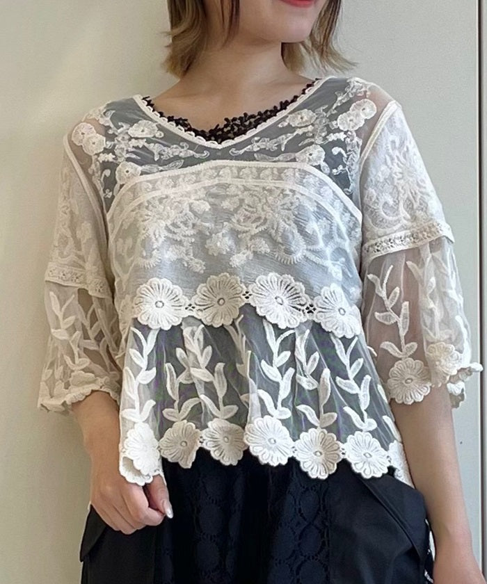 Tulle Embroidery Lace Pullover