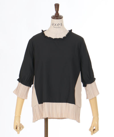 Pleated Color-Coordinated Panel Pullover