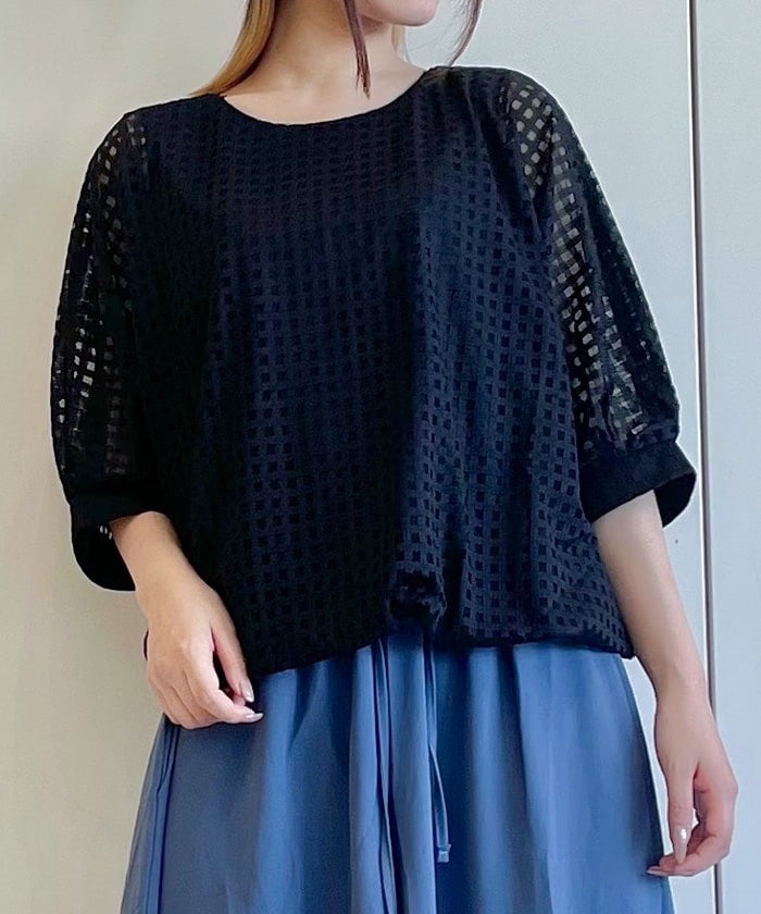 Lattice Pattern Balloon Lace Pullover