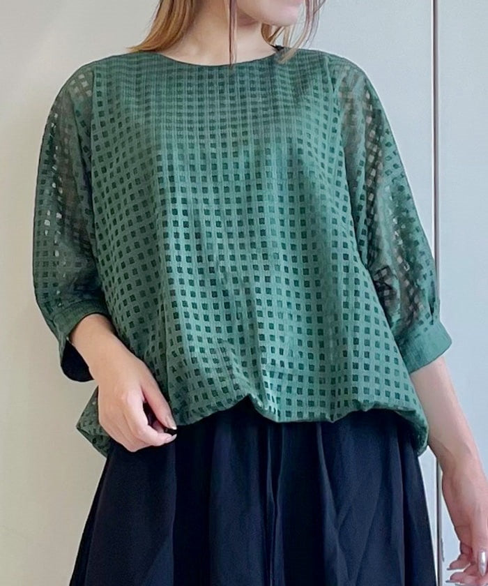 Lattice Pattern Balloon Lace Pullover