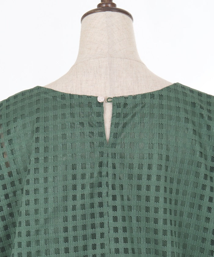 Lattice Pattern Balloon Lace Pullover