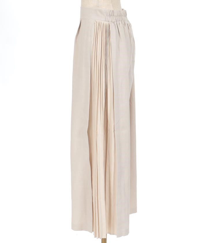 Contrast Fabric Side Pleated Pants