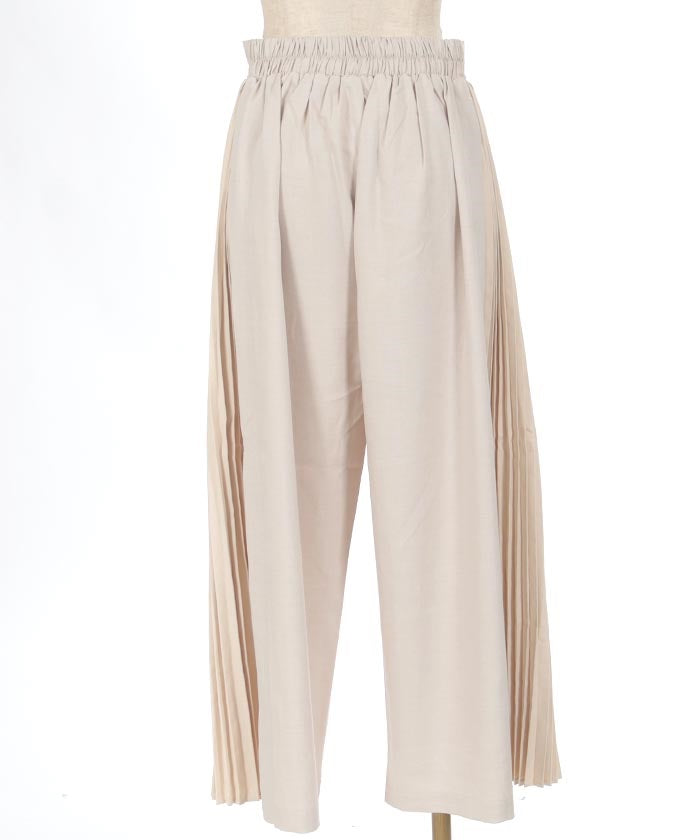 Contrast Fabric Side Pleated Pants