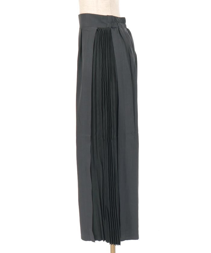 Contrast Fabric Side Pleated Pants