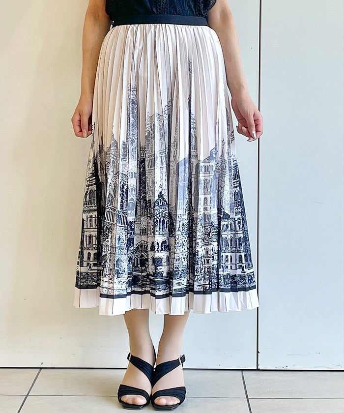 City Pattern Pleated Skirt