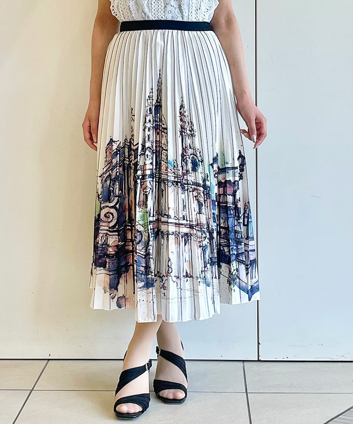 City Pattern Pleated Skirt