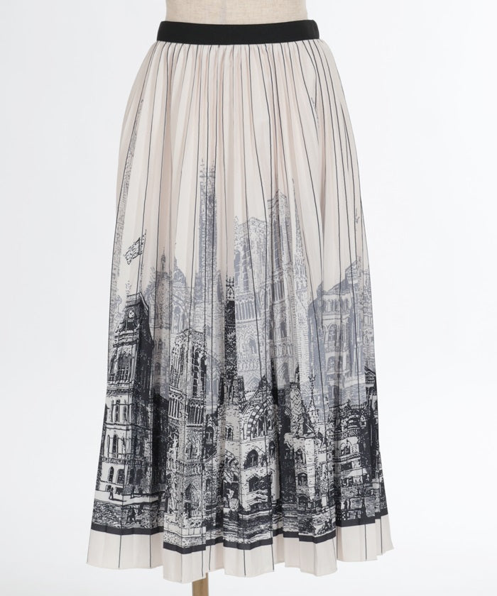 City Pattern Pleated Skirt