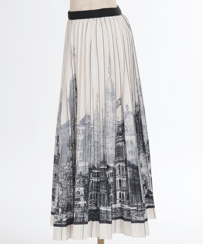 City Pattern Pleated Skirt