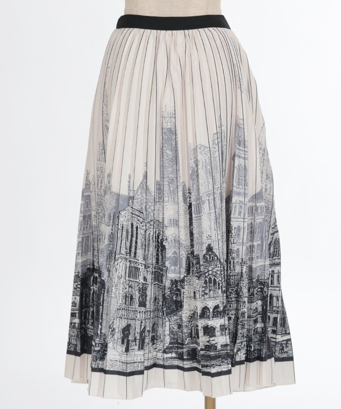 City Pattern Pleated Skirt