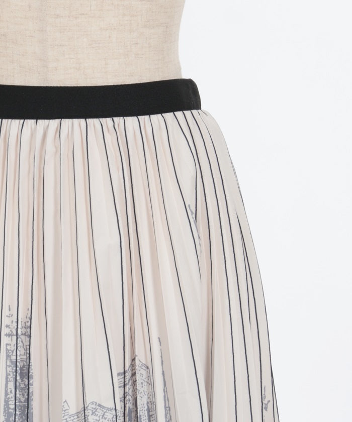 City Pattern Pleated Skirt