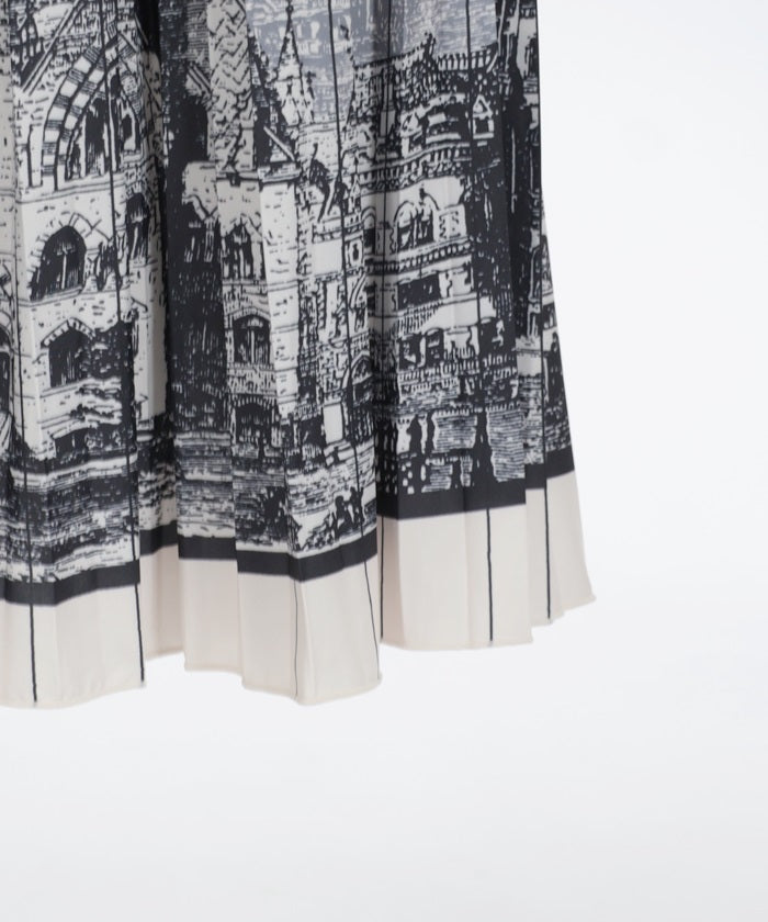 City Pattern Pleated Skirt