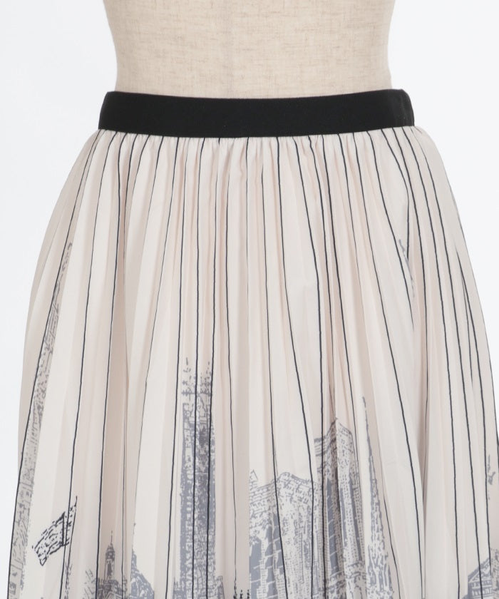 City Pattern Pleated Skirt