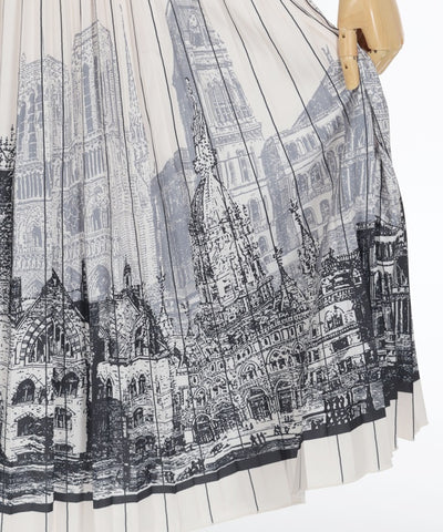 City Pattern Pleated Skirt