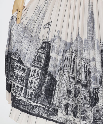 City Pattern Pleated Skirt