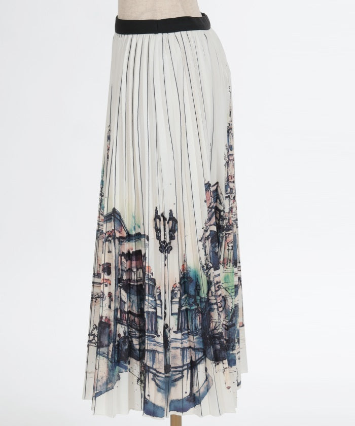 City Pattern Pleated Skirt