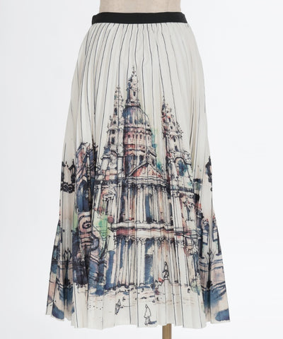 City Pattern Pleated Skirt