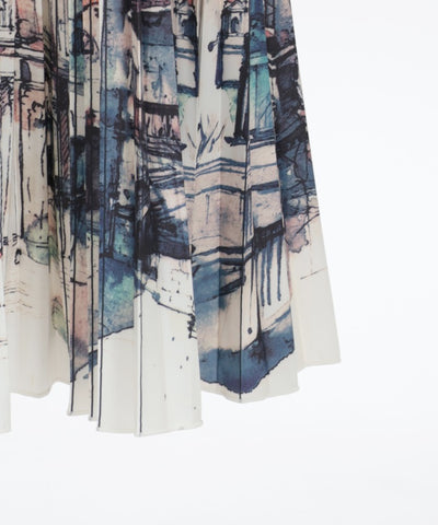 City Pattern Pleated Skirt