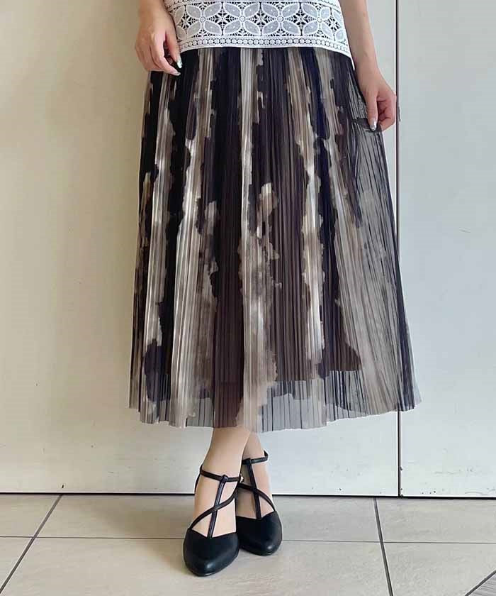 Overall Pattern Tulle Pleated Skirt