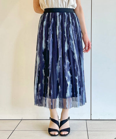 Overall Pattern Tulle Pleated Skirt