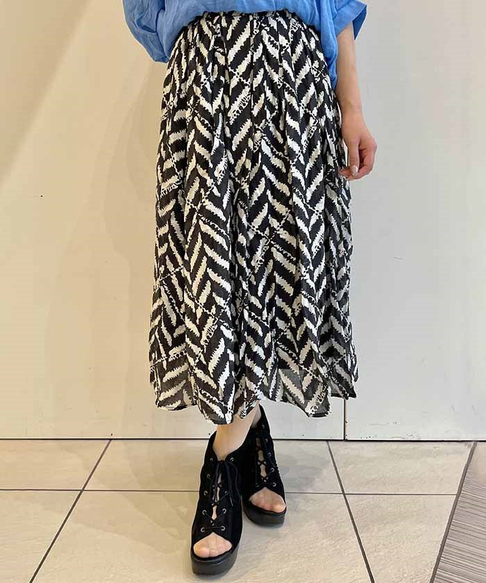 Overall Pattern Sheer Gather Skirt