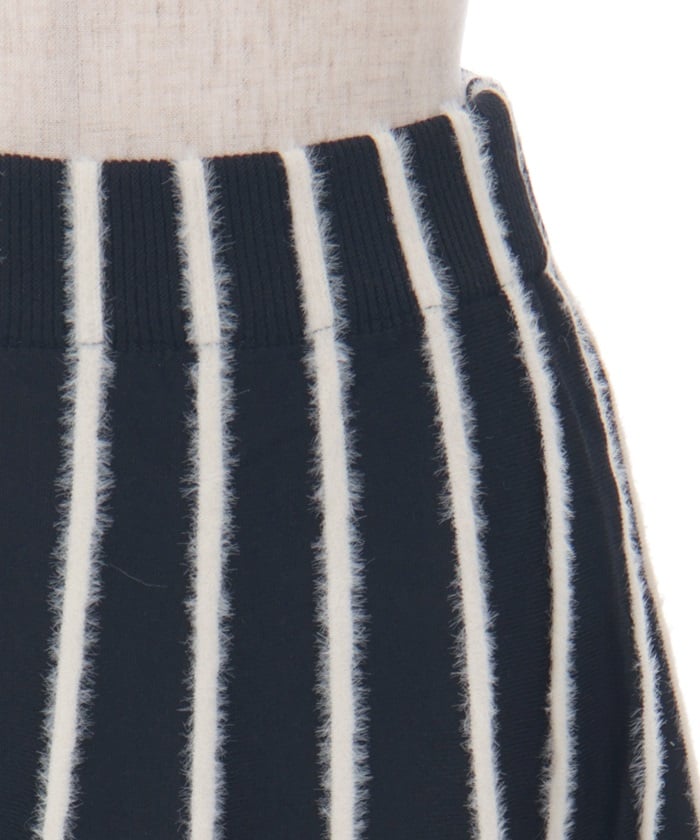 Fur Design Striped Knit Skirt