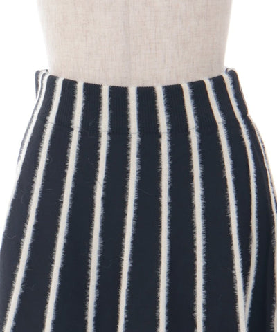 Fur Design Striped Knit Skirt