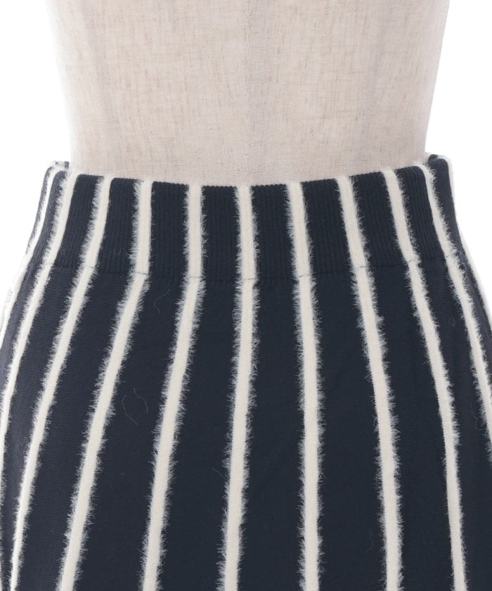 Fur Design Striped Knit Skirt