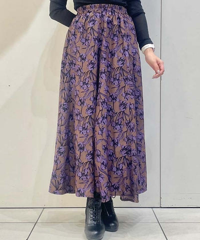 Floral Pattern Flare Skirt