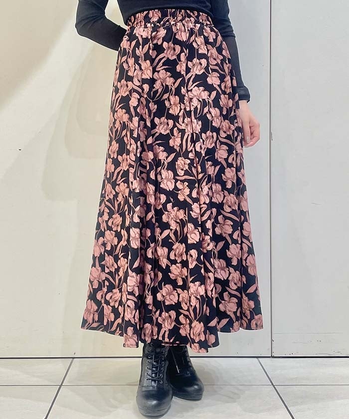 Floral Pattern Flare Skirt