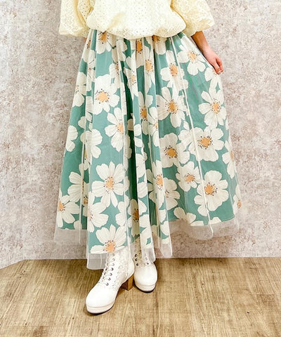 Tulle Layered Floral Pattern Skirt