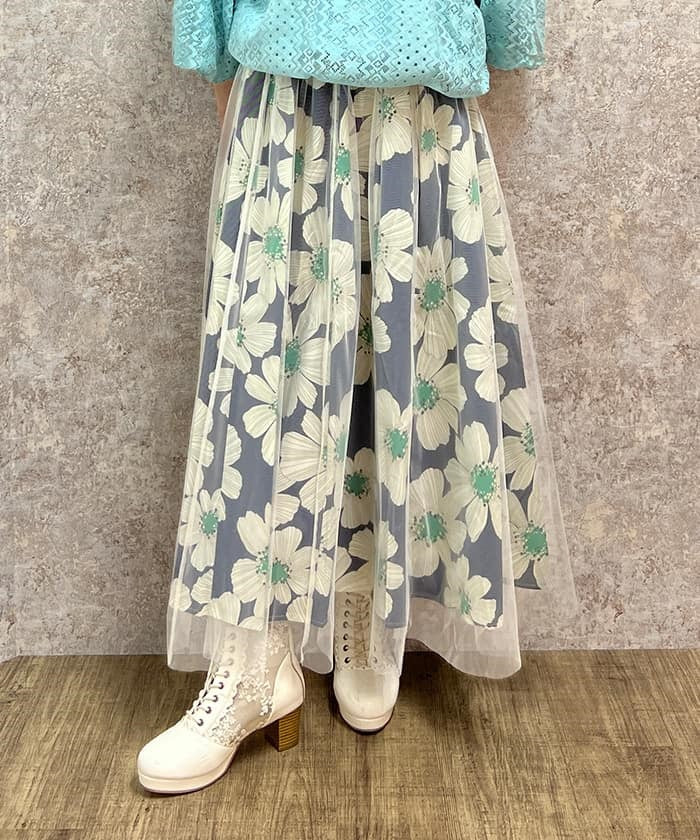 Tulle Layered Floral Pattern Skirt